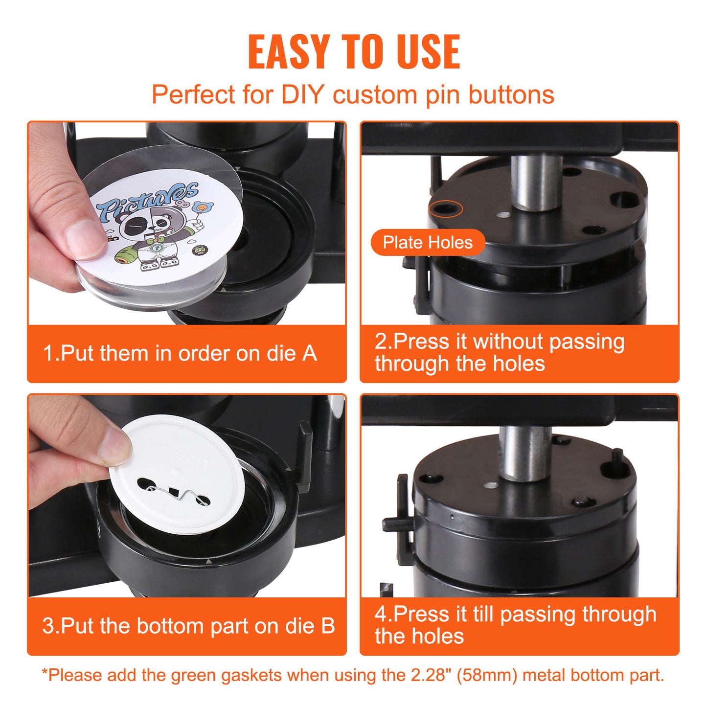 Button Maker by VEVOR, 3-IN-1 Pin Maker, With 300pcs Button Parts, Button Maker Machine With Panda Magic Book, Ergonomic Handle Punch Press Kit, For Children DIY Gifts
