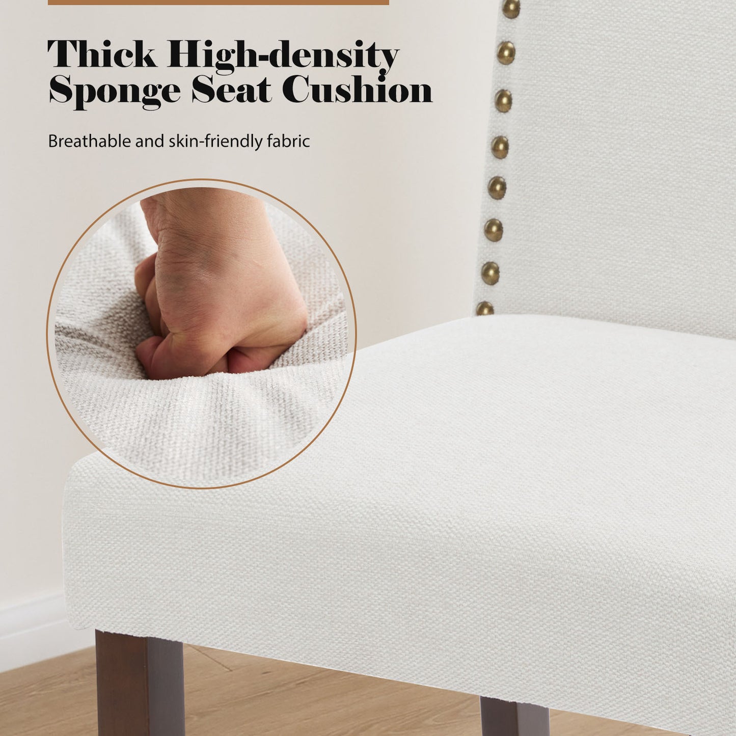 Modern Armless Dining Chairs With Upholstered Fabric,Nailhead Trim And Wood Legs