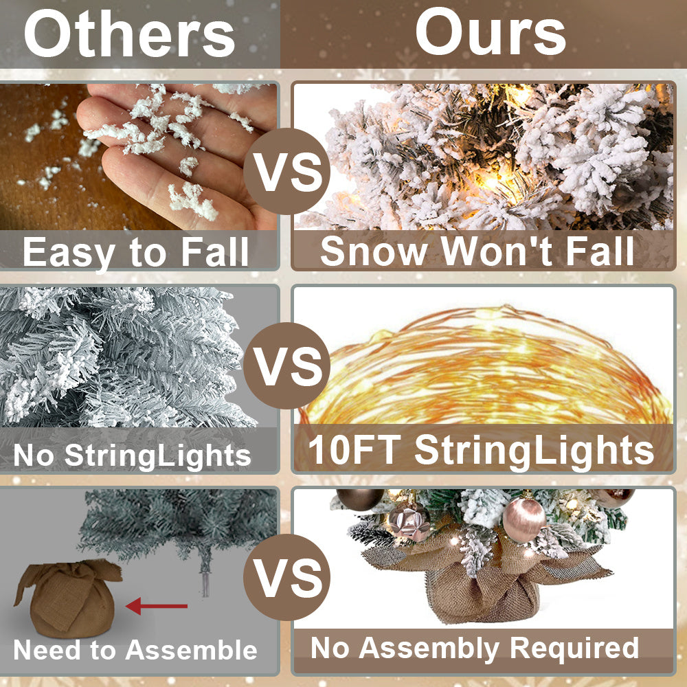 FREE Shipping!! 2ft Mini Christmas Tree WITH Lights and Ornaments! *Woodland* Flocked Snow, Exquisite Decor for Home or Office