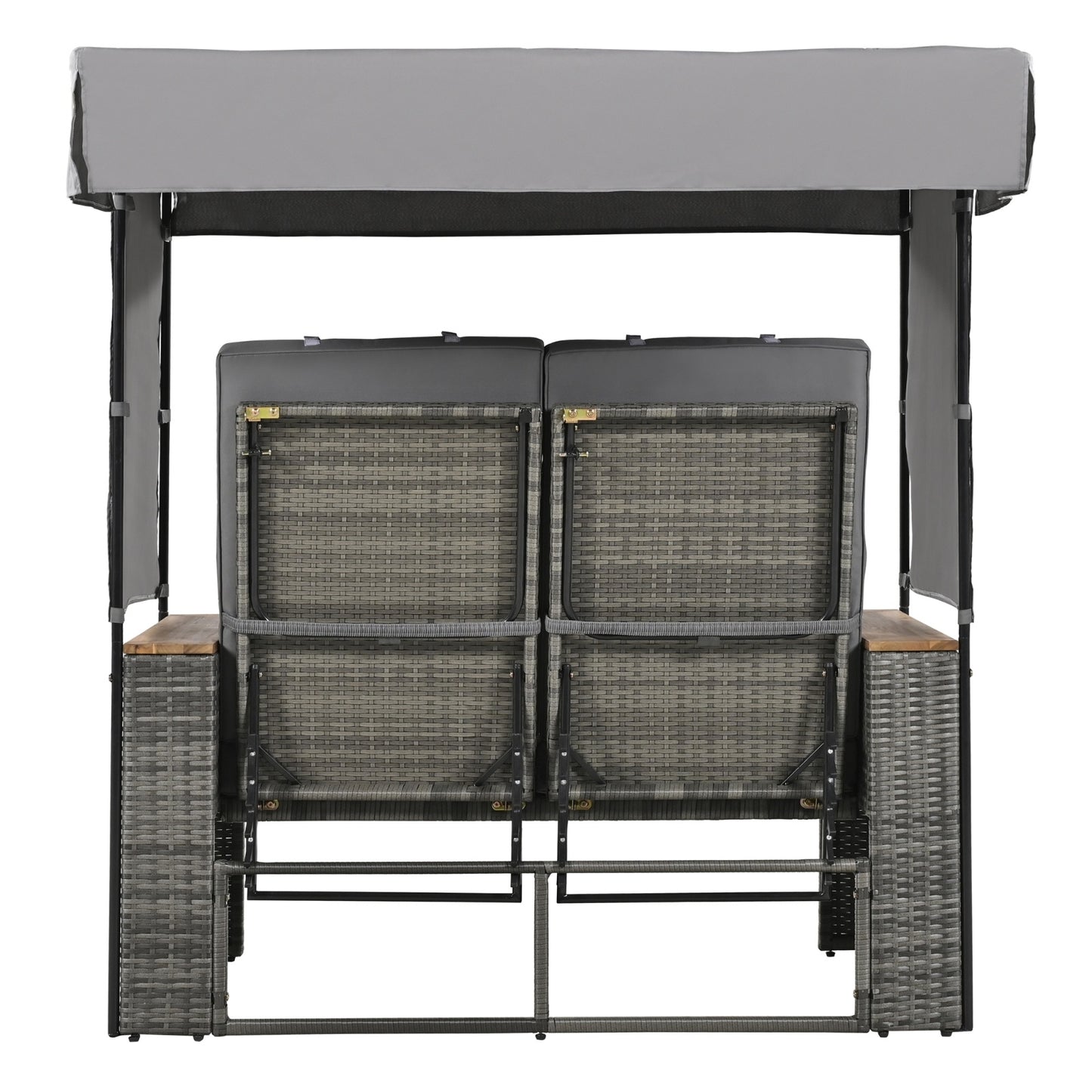 2-Piece Rattan Outdoor Patio Bench Lounge Roof Set, Effective UV Protection Fabric & Waterproof, TREXM