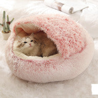 2 In 1 Dog and Cat Bed  Round Plush Warm Soft Pet House