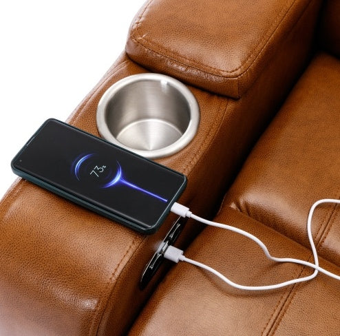 Power Motion Recliner With USB Charging Port, Hidden Arm Storage, Convenient Cup Holder, and Bluetooth Speaker