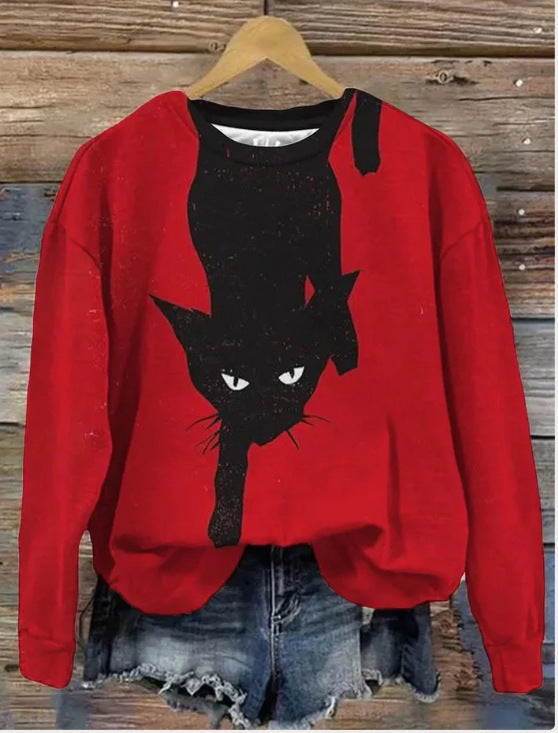 Printed Loose Round Neck Sweater For Women