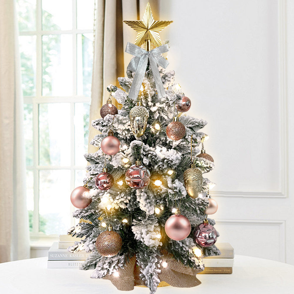 FREE Shipping!! 2ft Mini Christmas Tree WITH Lights and Ornaments! *Woodland* Flocked Snow, Exquisite Decor for Home or Office
