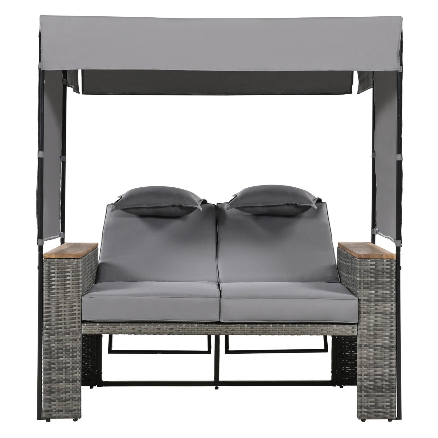 2-Piece Rattan Outdoor Patio Bench Lounge Roof Set, Effective UV Protection Fabric & Waterproof, TREXM