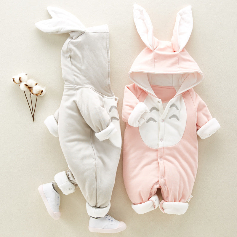Bunny baby onesies, cotton padded romper, thickened, hooded