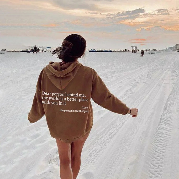 Dear Person Behind Me,Women's Plush Kangaroo Pocket Drawstring Printed Unisex Trendy Hoodie