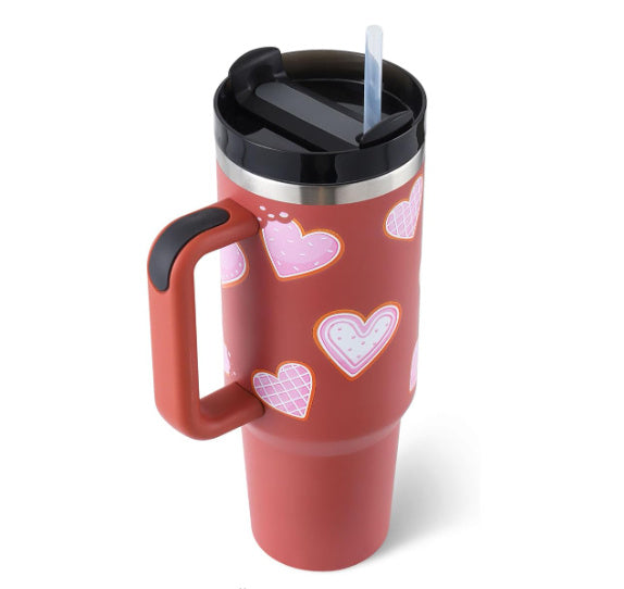 40 Oz Tumbler With Handle & Straw, Stainless Steel, Insulated, New Designs!