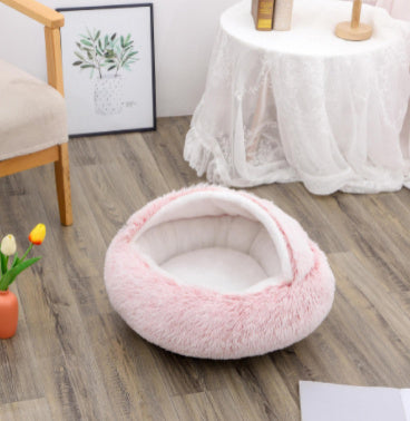 2 In 1 Dog and Cat Bed  Round Plush Warm Soft Pet House