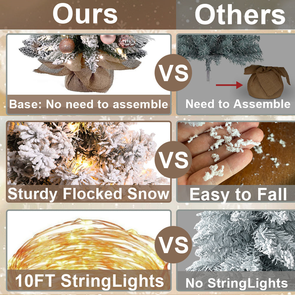 FREE Shipping!! 2ft Mini Christmas Tree WITH Lights and Ornaments! *Woodland* Flocked Snow, Exquisite Decor for Home or Office