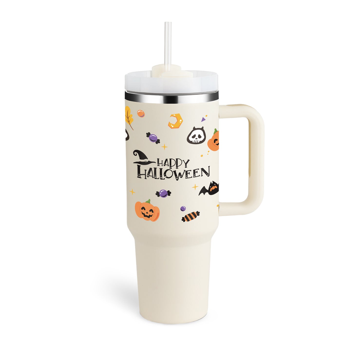 40 Oz Tumbler With Handle & Straw, Stainless Steel, Insulated, New Designs!