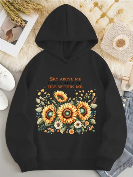 Women's Casual Hoodie With Unique Letter & Graphic Prints - Cozy