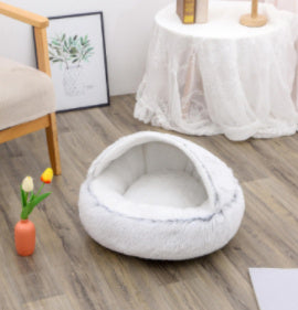 2 In 1 Dog and Cat Bed  Round Plush Warm Soft Pet House