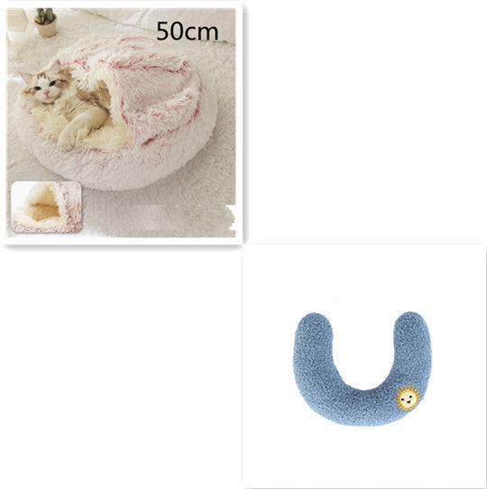 2 In 1 Dog and Cat Bed  Round Plush Warm Soft Pet House