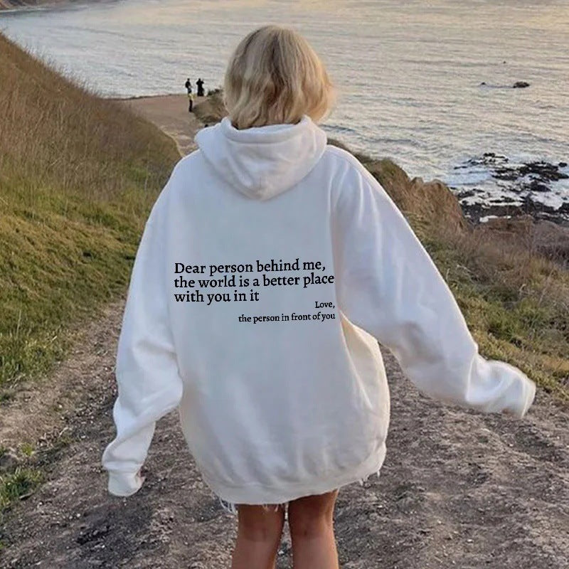 Dear Person Behind Me,Women's Plush Kangaroo Pocket Drawstring Printed Unisex Trendy Hoodie