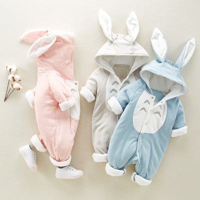 Bunny baby onesies, cotton padded romper, thickened, hooded