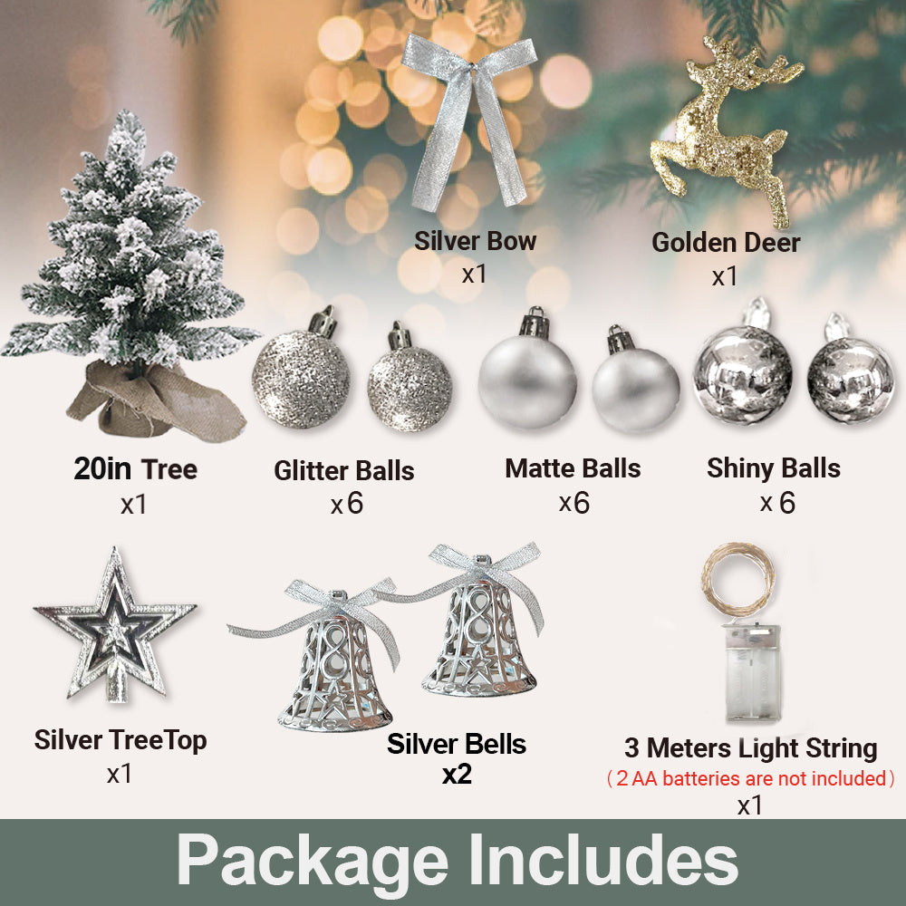 FREE Shipping!! 2ft Mini Christmas Tree WITH Lights and Ornaments! *Woodland* Flocked Snow, Exquisite Decor for Home or Office