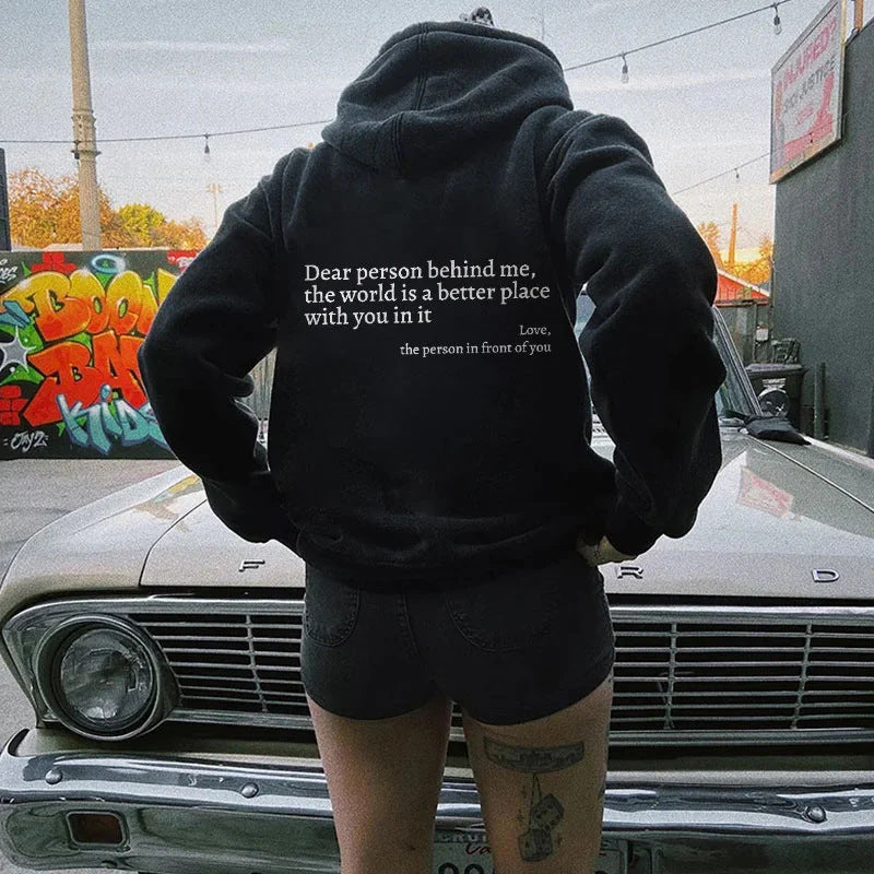 Dear Person Behind Me,Women's Plush Kangaroo Pocket Drawstring Printed Unisex Trendy Hoodie