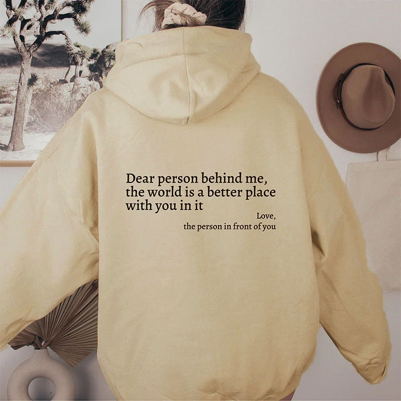 Dear Person Behind Me,Women's Plush Kangaroo Pocket Drawstring Printed Unisex Trendy Hoodie