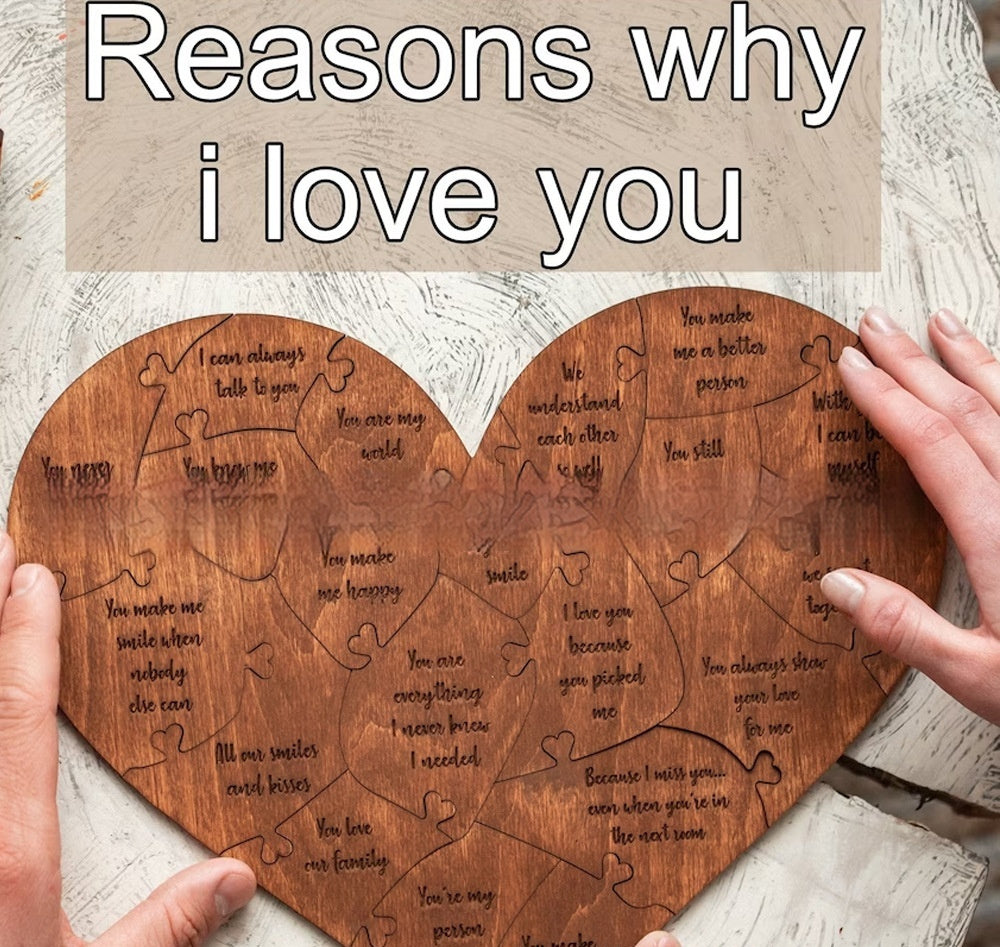 Reasons Why I Love You Wooden Heart Jigsaw Puzzle for Valentine's Day, Wedding Anniversary, For Wife or Husband, Birthday Gifts