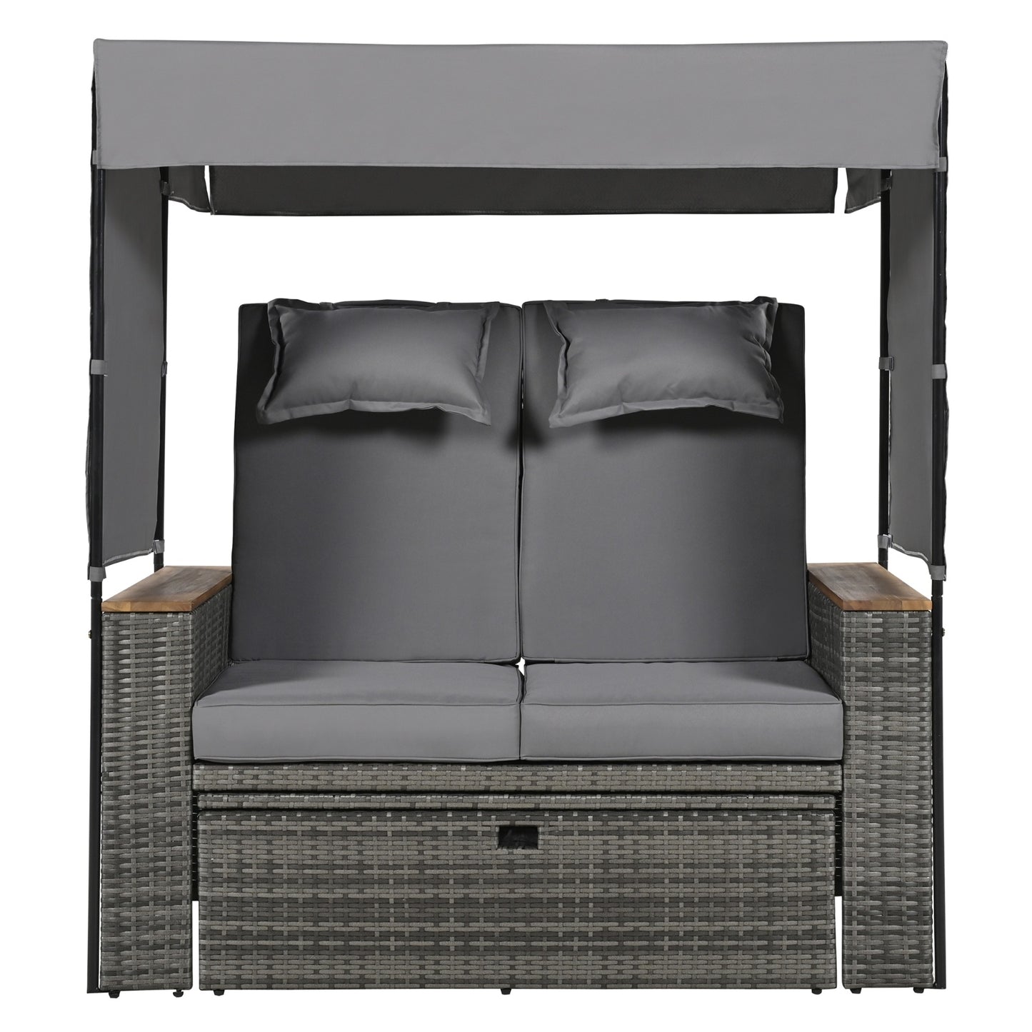 2-Piece Rattan Outdoor Patio Bench Lounge Roof Set, Effective UV Protection Fabric & Waterproof, TREXM