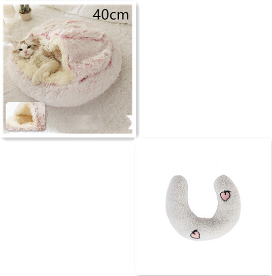 2 In 1 Dog and Cat Bed  Round Plush Warm Soft Pet House