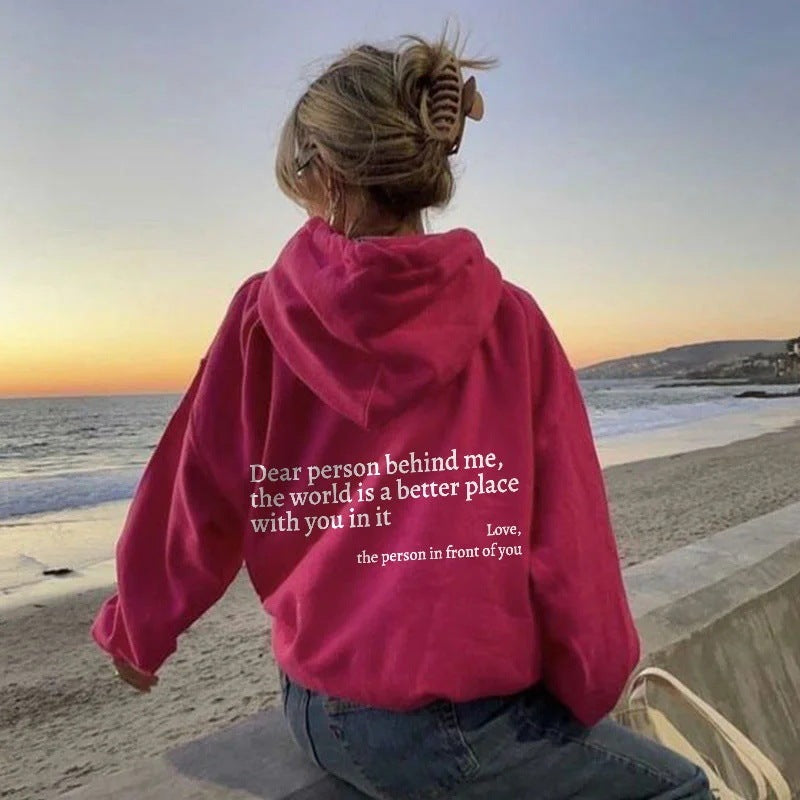 Dear Person Behind Me,Women's Plush Kangaroo Pocket Drawstring Printed Unisex Trendy Hoodie