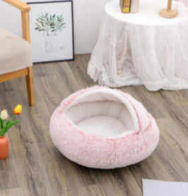 2 In 1 Dog and Cat Bed  Round Plush Warm Soft Pet House