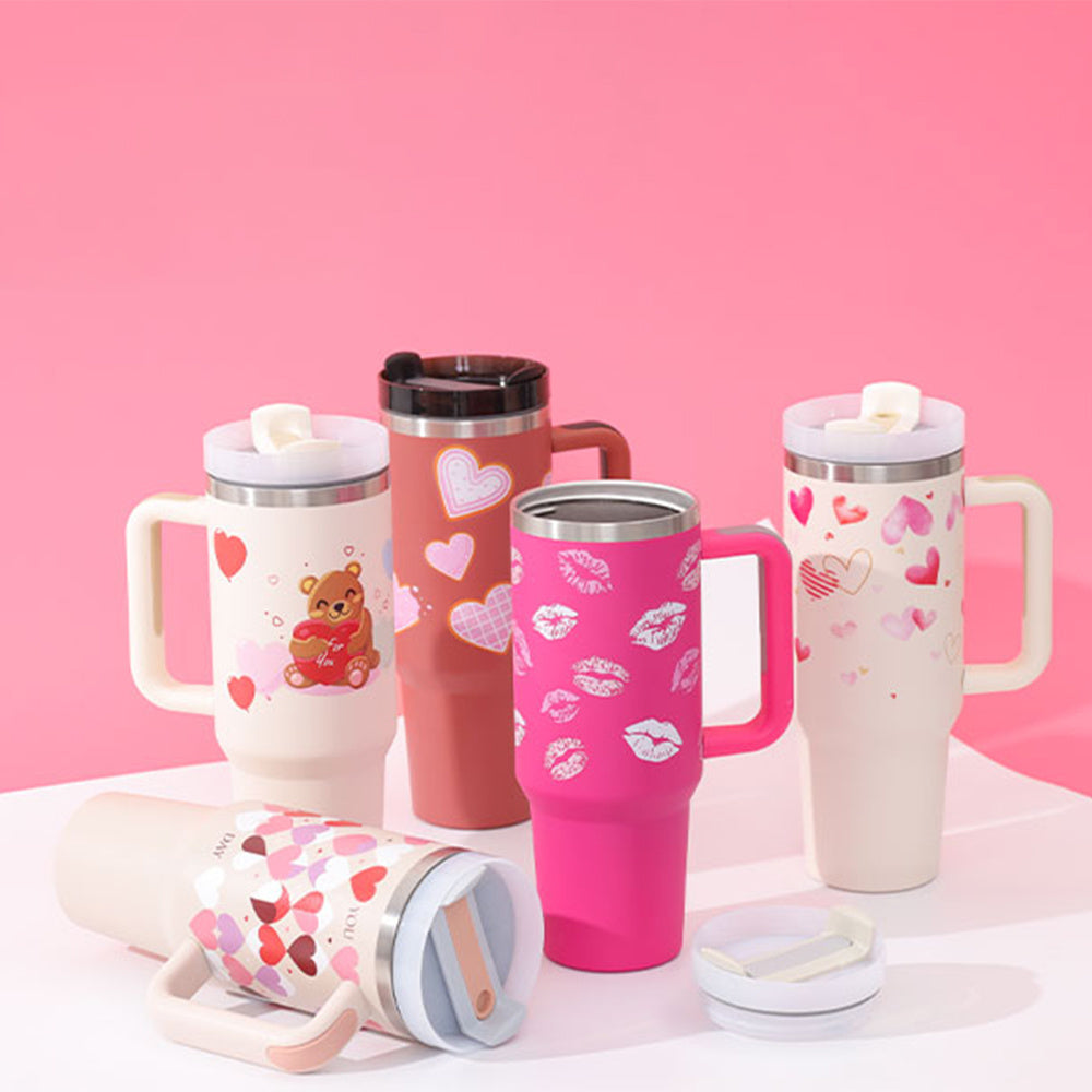 40 Oz Tumbler With Handle & Straw, Stainless Steel, Insulated, New Designs!