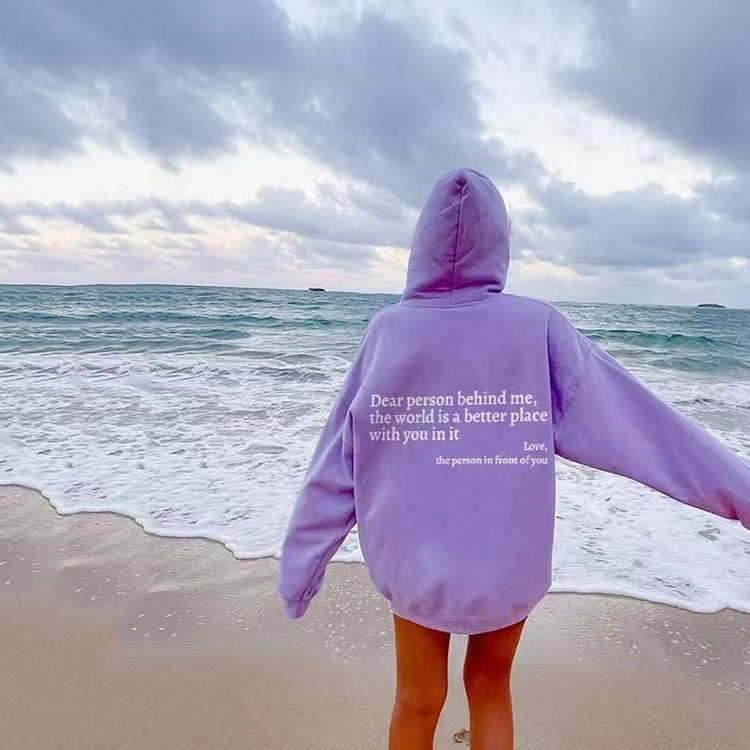 Dear Person Behind Me,Women's Plush Kangaroo Pocket Drawstring Printed Unisex Trendy Hoodie
