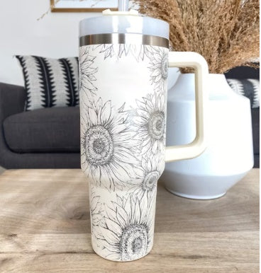 40 Oz Tumbler With Handle & Straw, Stainless Steel, Insulated, New Designs!