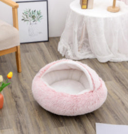 2 In 1 Dog and Cat Bed  Round Plush Warm Soft Pet House