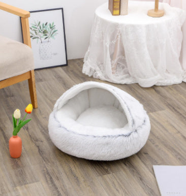 2 In 1 Dog and Cat Bed  Round Plush Warm Soft Pet House