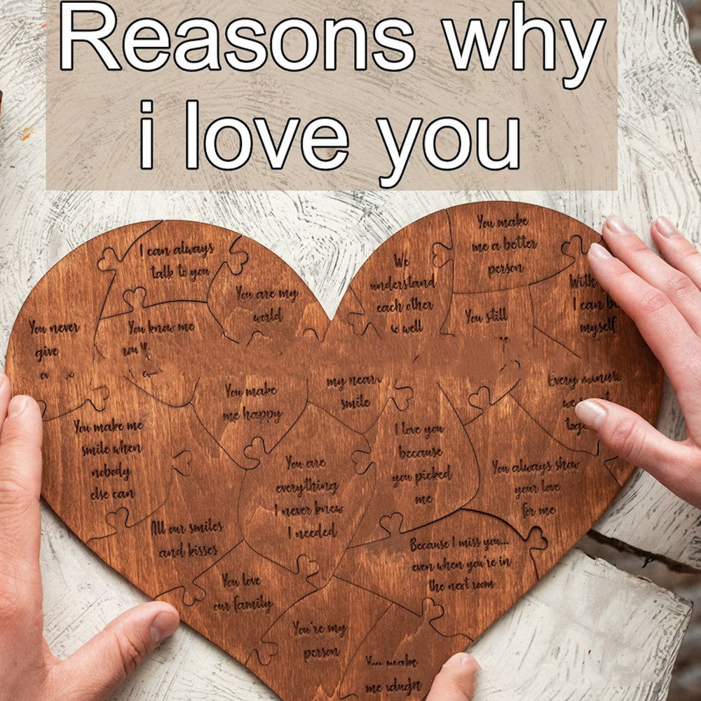 Reasons Why I Love You Wooden Heart Jigsaw Puzzle for Valentine's Day, Wedding Anniversary, For Wife or Husband, Birthday Gifts