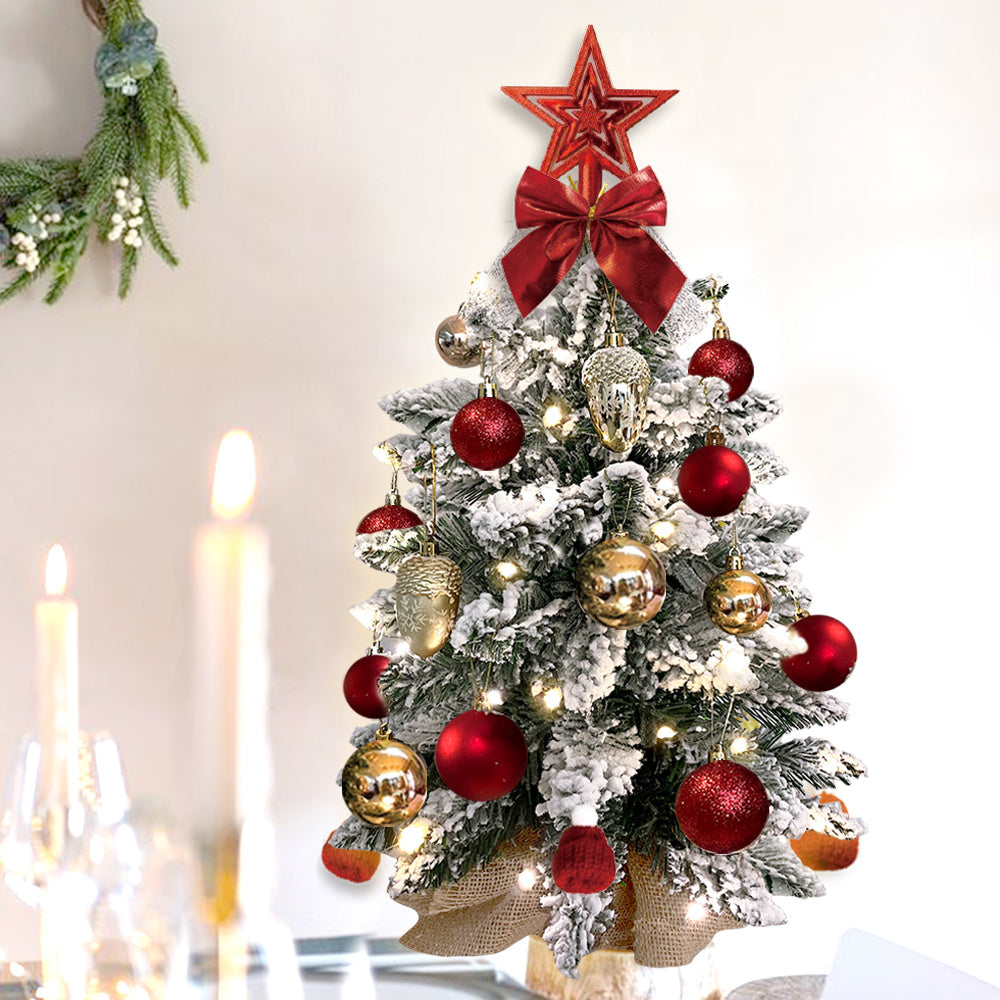 FREE Shipping!! 2ft Mini Christmas Tree WITH Lights and Ornaments! *Woodland* Flocked Snow, Exquisite Decor for Home or Office