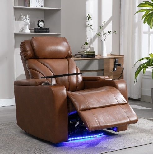 Power Motion Recliner With USB Charging Port, Hidden Arm Storage, Convenient Cup Holder, and Bluetooth Speaker