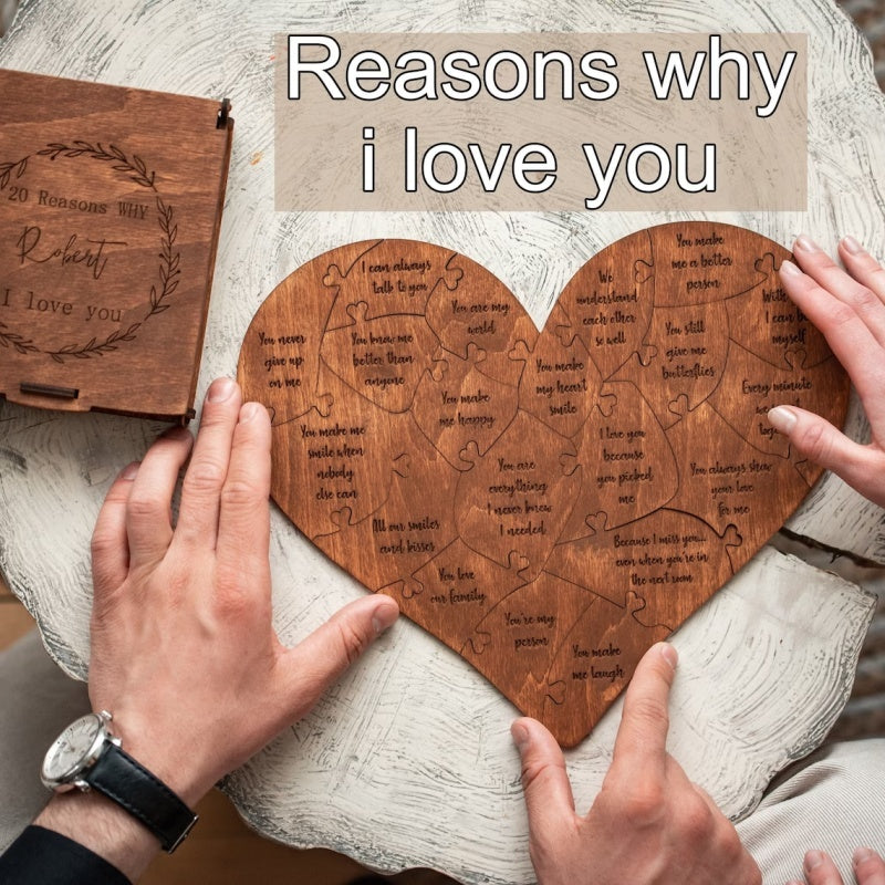 Reasons Why I Love You Wooden Heart Jigsaw Puzzle for Valentine's Day, Wedding Anniversary, For Wife or Husband, Birthday Gifts